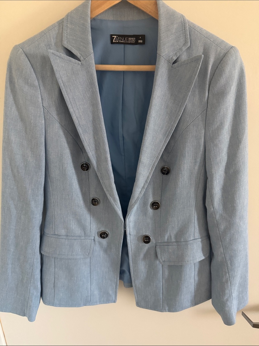7 For All Mankind Pale Blue Double-Breasted Blazer